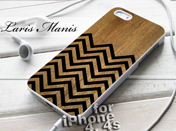 Wood Black Chevron - Desain Case For Iphone 4, 4s